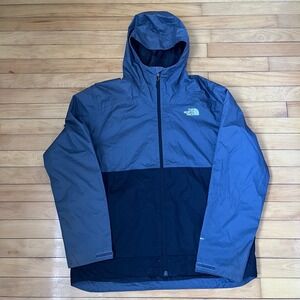 The North Face Mens XL DryVent Hooded Rain Jacket Slate Blue Black Colorblock